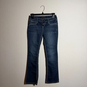 Imperial Star Jeans Womens 27x25 Blue Medium Wash Denim Whiskered‎ Bootcut Leg